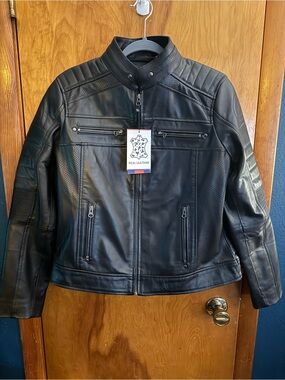 Women's Black Leather cafe racer